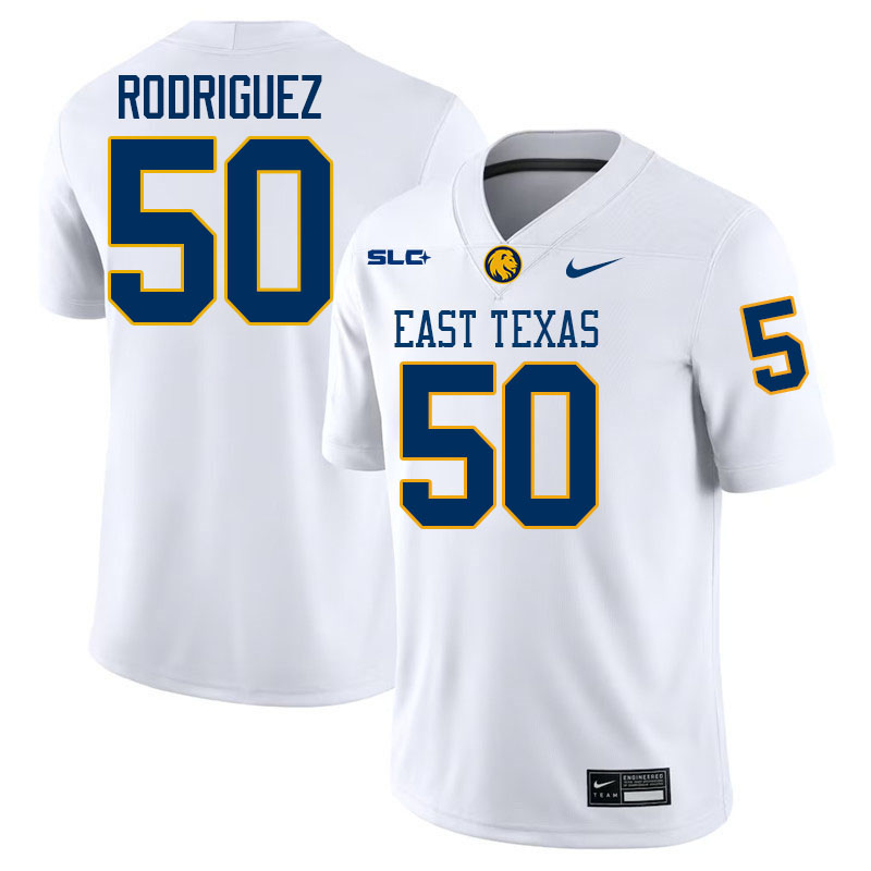 East Texas A&M Lions #50 Levi Drake Rodriguez College Football Jerseys,Uniforms-White